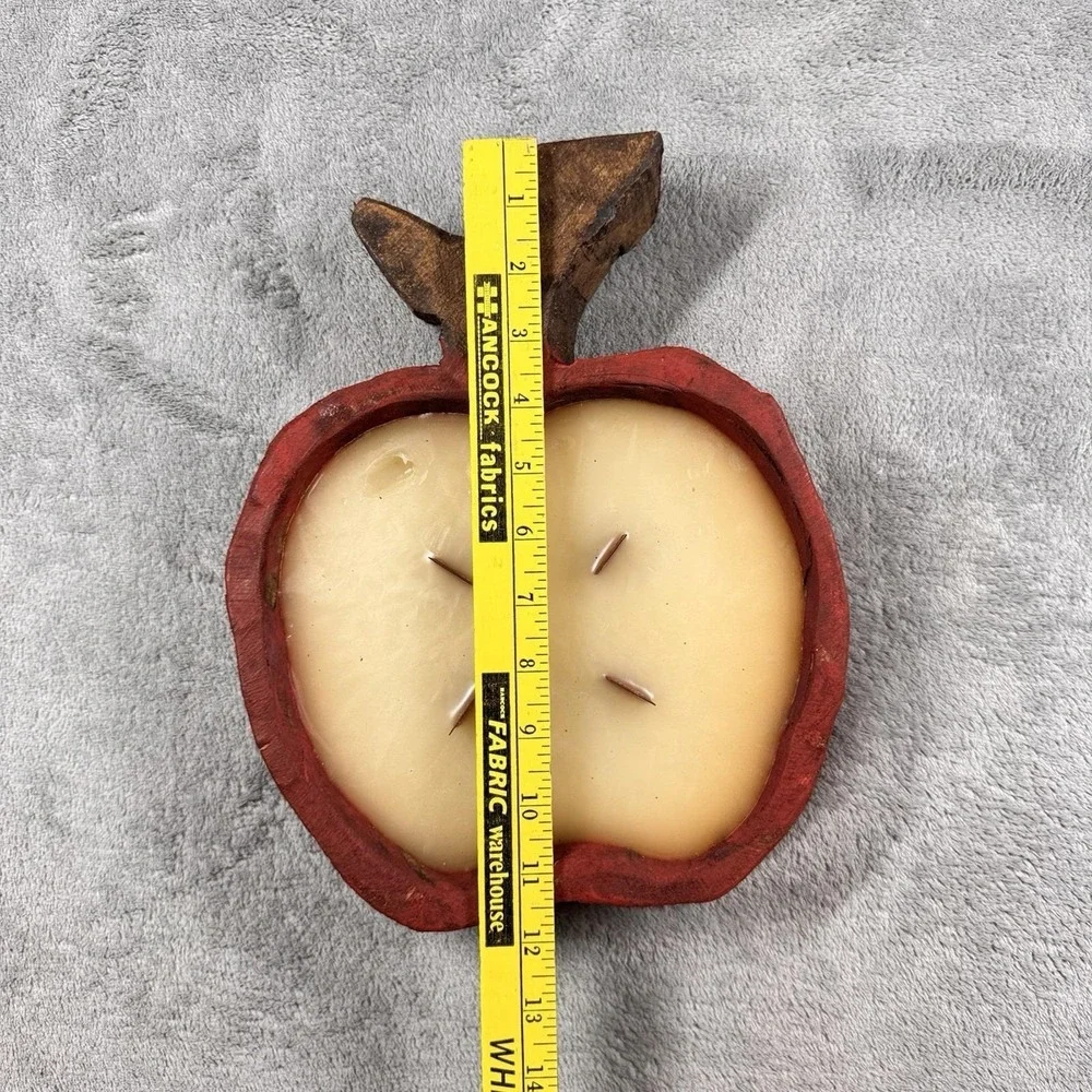 Apple Shaped Wood Bowl Candle 5 Wick Red Rustic‎ Farmhouse Fall Decor